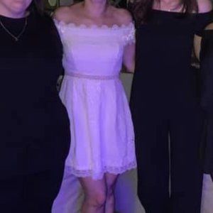 White lace crochet off the shoulder dress